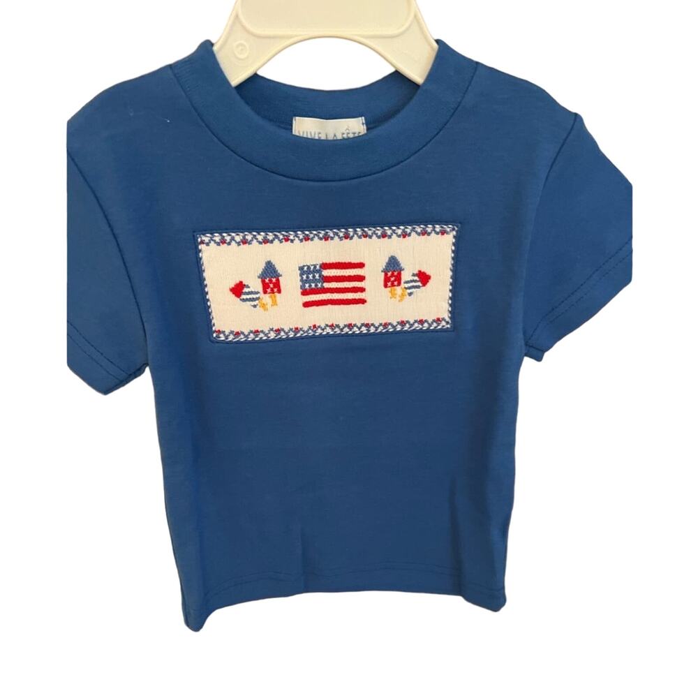 Vive la fete 4th July Smocked Royal Knit Short Sleeve Tee Shirt 12 months NWOT